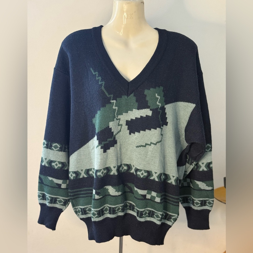 Modango Wool Blend Pullover Sweater Abstract, Made in Italy